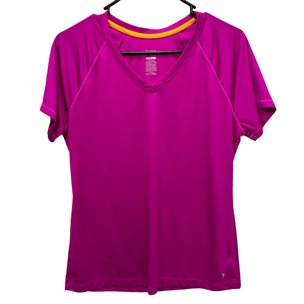 Danskin Now Magenta Pink V Neck Short Sleeve Active Top - XL